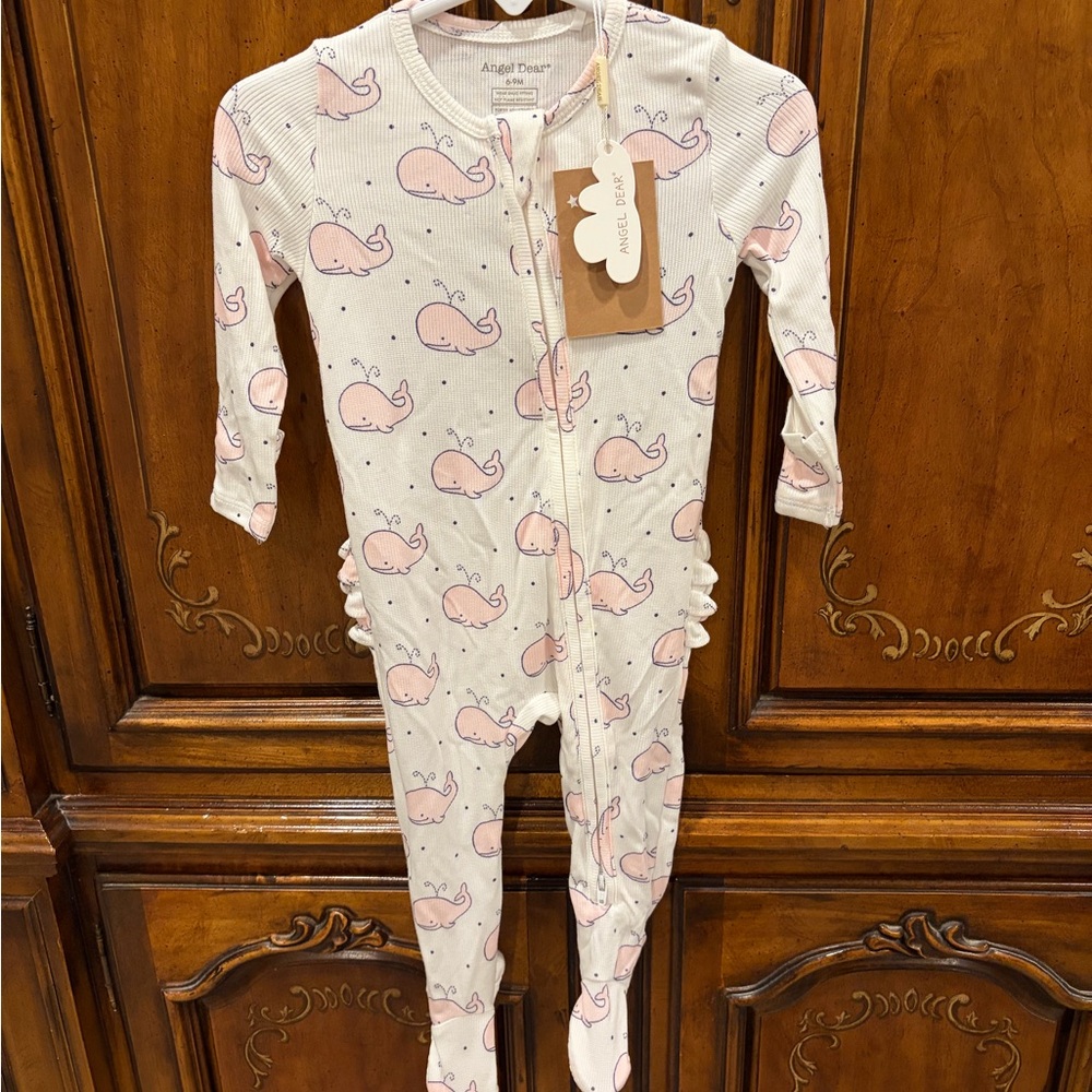 Angel Dear Pink Whale Print Adorable Kids Footie NWT